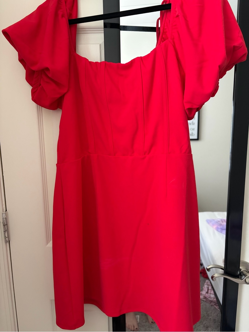 Francesca's Collections Red Puff-Sleeve Mini Dress